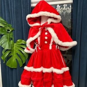 Red Ms Santa Dress with Hooded Cape